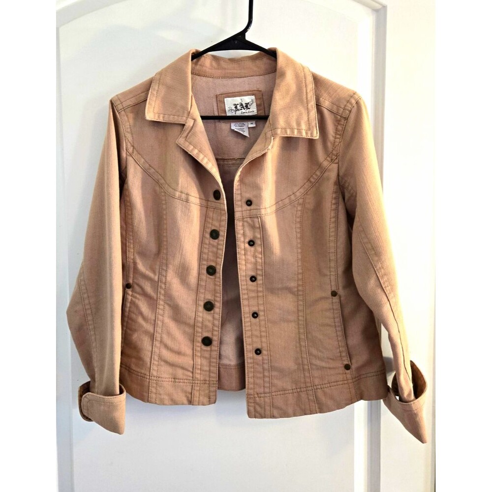 LAL Live a Little Y2K Beige Button-Front Collared Jacket Pockets Women's Size M